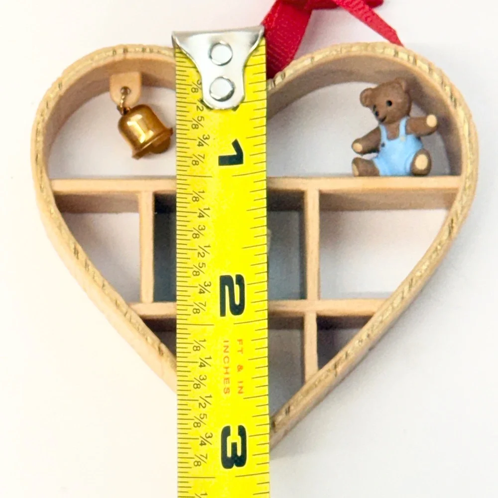 Vintage 1986 Hallmark Loving Memories Heart Shadow Box Teddy Bear Ornament